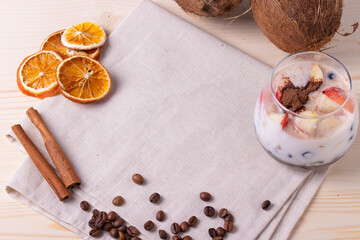 yumy milky desert or yughurt with fruit and berries