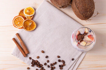 yumy milky desert or yughurt with fruit and berries