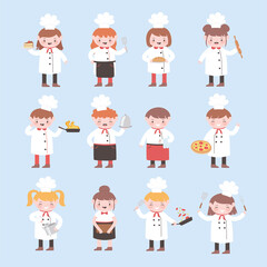 Obraz premium cartoon character chefs girl and boy funny cook delicious food