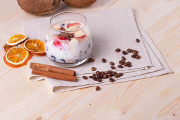 yumy milky desert or yughurt with fruit and berries