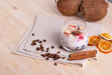Obraz na płótnie Canvas yumy milky desert or yughurt with fruit and berries