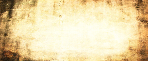 Old brown paper parchment background design with distressed vintage stains and ink spatter and white faded shabby center, elegant antique beige color