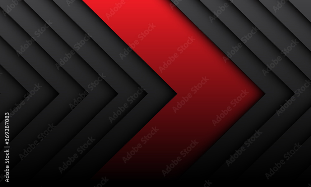 Poster abstract red arrow direction on dark grey pattern in shadow design modern futuristic background vect