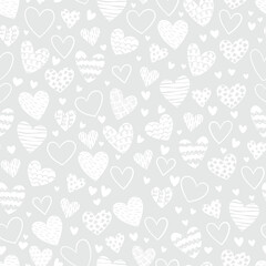 Cute hand drawn hearts seamless pattern, lovely romantic background, great for Valentine's Day, Mother's Day, textiles, wallpapers, banners - vector design