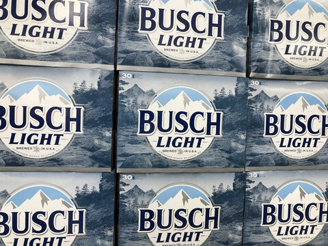 Indianapolis - Circa August 2020: Busch Light beer display. Busch is part of AB InBev, the largest beer company in the world.