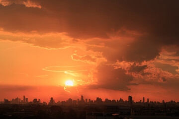 The last light of the sunset with city building ,At  in Bangkok ,Thailand