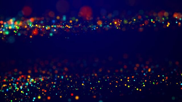 Magical multicolored sparkles of light form abstract simple plane structure. Multi-colored glow particles float in viscous liquid as fantastic 3d background in 4k. Luma matte as alpha channel.