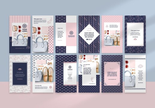 Social Media Stories Layouts with Geometric Asian Style Patterns