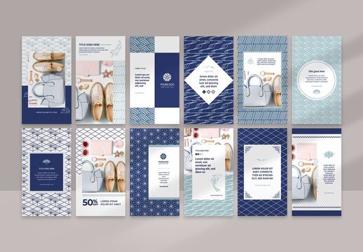 Social Media Layouts with Geometric Asian Style Patterns
