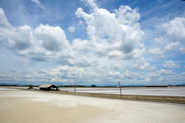 saline feild with beautiful blue sky in Thailand.