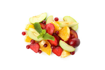 Heap of fresh fruit salad isolated on white background