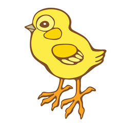 Hand drawn vector of yellow chiсken isolated on a white background. Stock illustration for easter. 