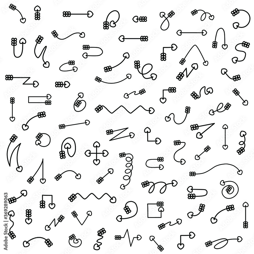 Aufkleber abstract set black collection hand drawn different arrows elements vector design sketch style doodle