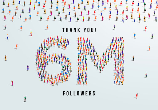 Thank you 6 million or six million followers design concept made of people crowd vector illustration.