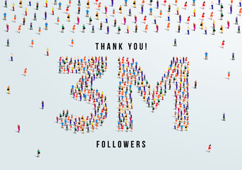 Thank you 3 million or three million followers design concept made of people crowd vector illustration.