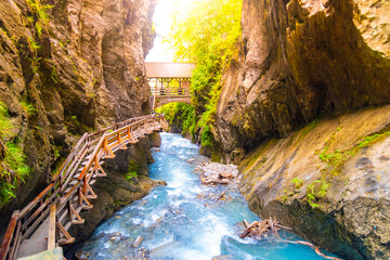 Sigmund Thun Gorge. Cascade valley of wild Kapruner Ache near Kaprun, Austria