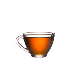 Tea or yellow herbal in a glass with ice Isolated on white background