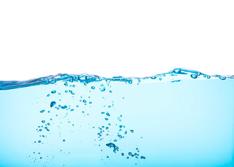 Water with water waves and bubbles separately on a white background