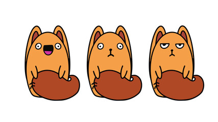 Set of funny cat stickers. A cat with a funny face. Good for postcards, stickers and children's books. Isolated. Vector.