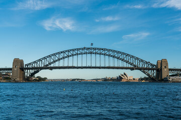 Fototapeta na wymiar Sydney harbor bridge with Sydney city skyline, in the afternoon, New South Wales, Australia