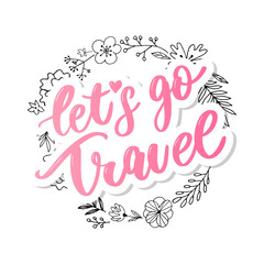 Travel set icons. Handwritten lettering. Label vector illustration