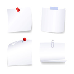 Blank white paper set on white background realistic isolated vector illustration. Note papers with bent corner.
