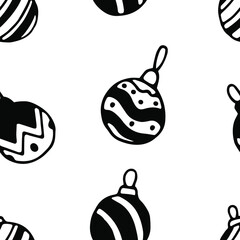 Christmas seamless pattern with christmas balls. Hand drawn doodle illustration for cards, posters, scrapbooking, wrapping paper and other christmas design.