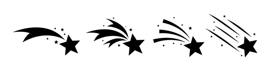 Falling stars set icon meteorites or comets. © 4zevar