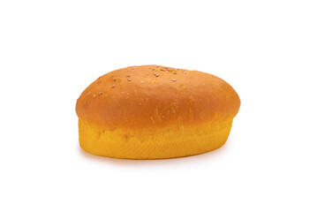Yellow burger bread isolated on white.