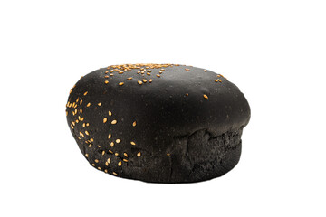 Black burger bread isolated on white.
