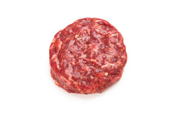 Raw minced beef isolated on white background.