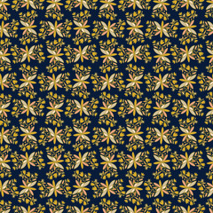 Seamless vector pattern of ornamental lined abstract flowers on dark background