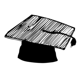 Vector doodle with graduate cap sketch.