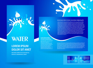 Naklejka premium brochure design template trifold water aqua splash bottle drops element