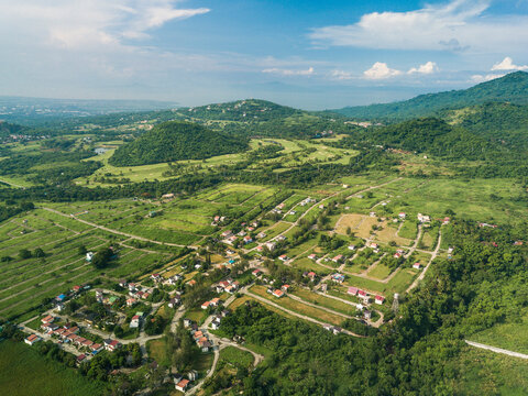Aerial of a residential development at the foothills of Mount Makiling. A relatively uncrowded subdivision in Santo Tomas Batangas..
