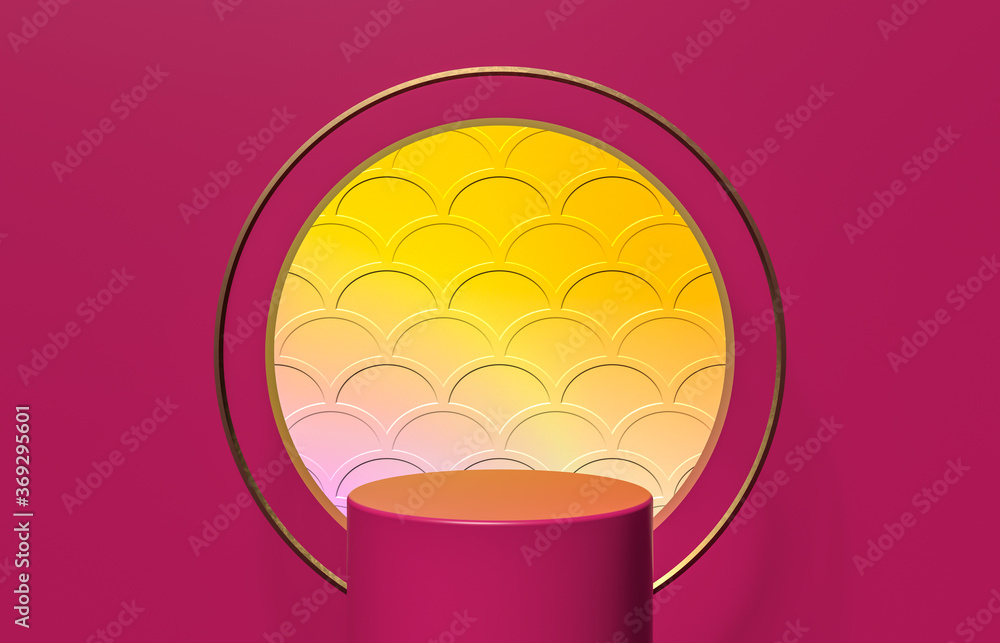 Aufkleber abstract cylinder box with full moon background. chinese mid autumn festival background. 3d render.