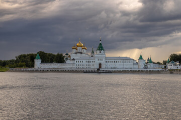 Holy Trinity Ipatiev monastery under a thundercloud in the city of Kostroma on the Bank of the...