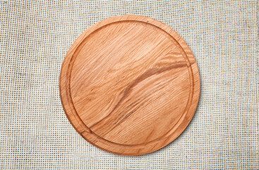 Empty vintage pizza board and table cloth.