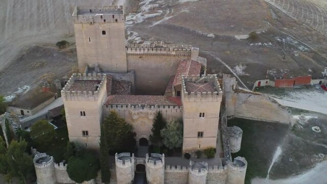 Beautiful castle  in Ampudia. Palencia,Spain. Aerial Drone Footage