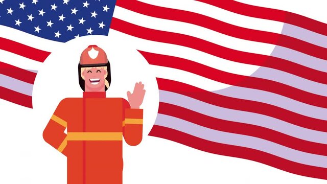 firefighter worker with uniform in usa flag