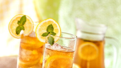 Fresh Glass Ice Lemon Tea with Jug
