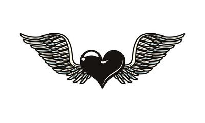 heart love with wings tattoo art icon