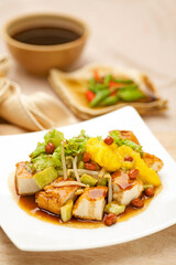Fried Tofu with Sweet Sauce Peanut and Vegetable