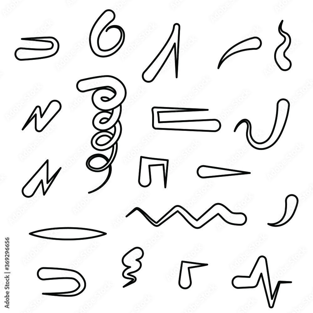 Poster abstract set black collection hand drawn different arrows elements vector design sketch style doodle