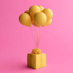 gift box with ribbon balloon minimal concept. 3d illustration