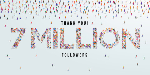 Thank you 7 million or seven million followers design concept made of people crowd vector illustration. - obrazy, fototapety, plakaty