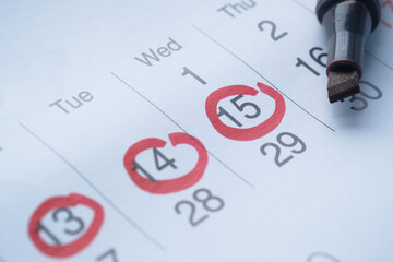 deadline concept with red mark on calendar date 