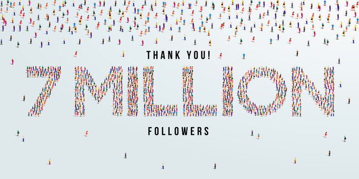 Thank you 7 million or seven million followers design concept made of people crowd vector illustration.