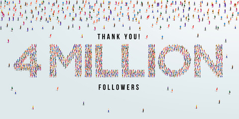 Thank you 4 million or four million followers design concept made of people crowd vector illustration.
