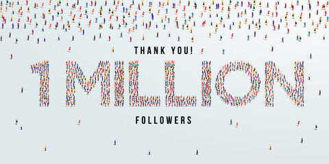 Thank you 1 million or one million followers design concept made of people crowd vector illustration. - obrazy, fototapety, plakaty